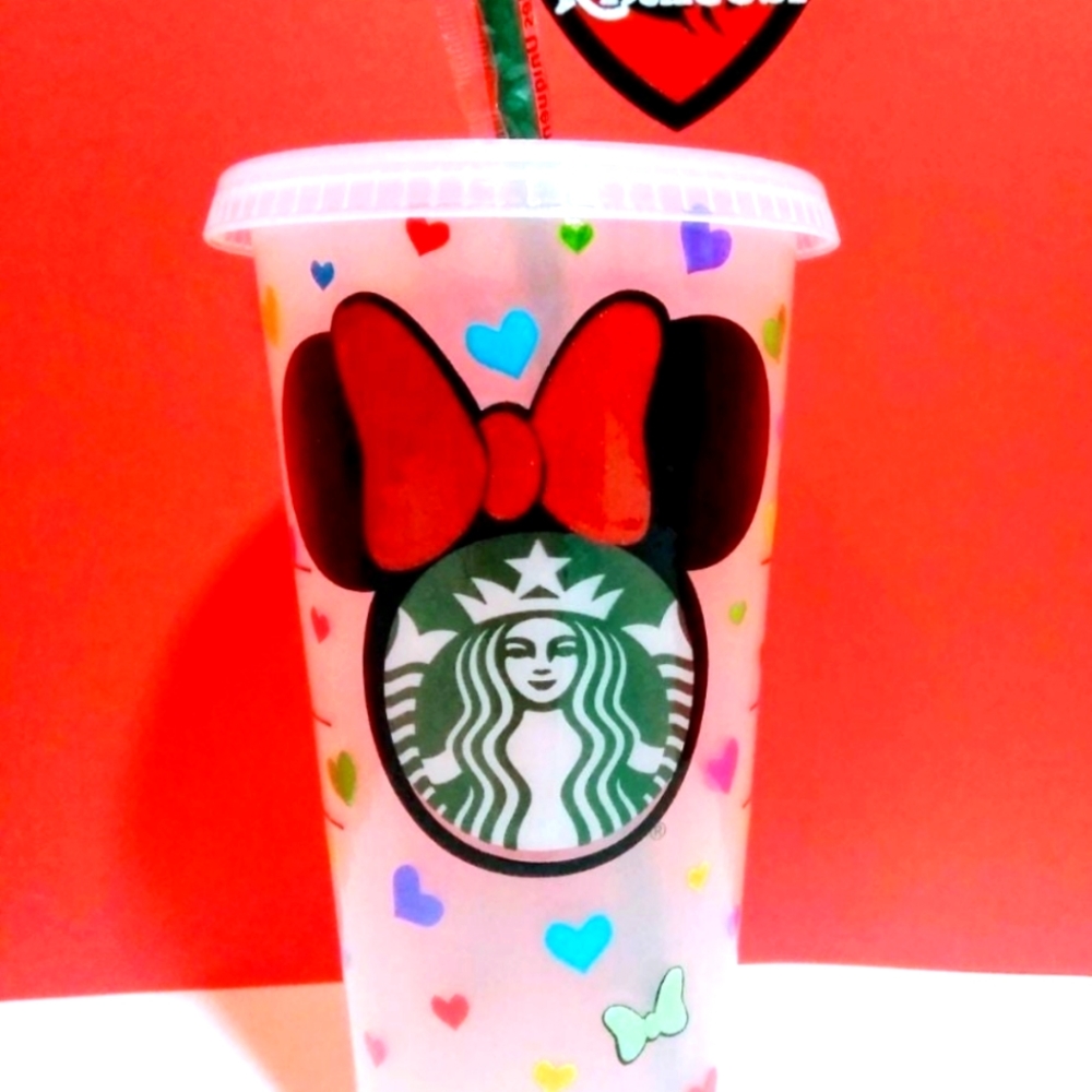 Custom Starbucks cup Minnie mouse hearts